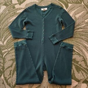 Vintage Victoria's Secret Long Jane Thermal One Piece Pajamas Green Granny Core